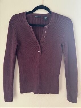 Moda International Plum Ribbed Henley Sweater